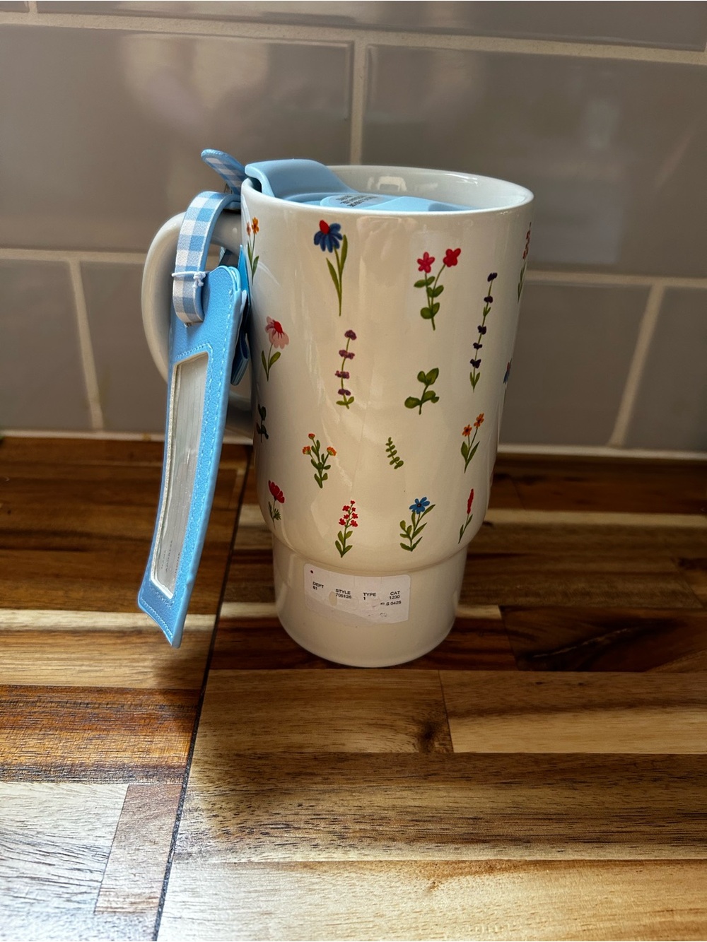 Sunday Morning Ceramics Floral Ceramic Travel Mug w/ Lid and Luggage Tag New